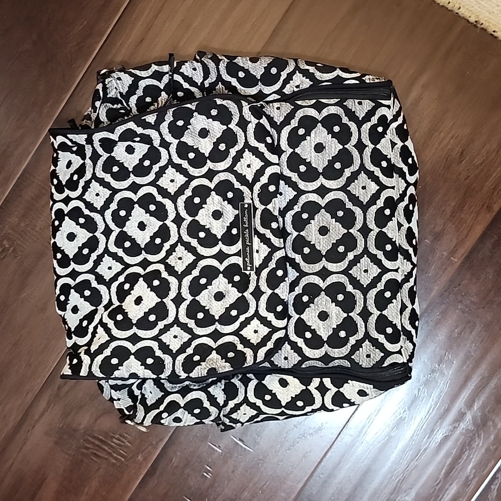 Petunia Pickle Bottom Boxy Diaper bag Backpack Black and Cream  Color Tapestry